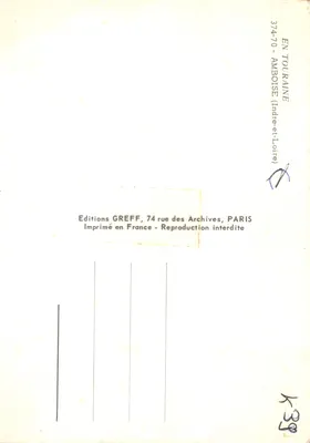 Zamek w Amboise — widok panoramiczny i wnętrza — Wydawnictwo GREFF, nr 374-70 — Rewers