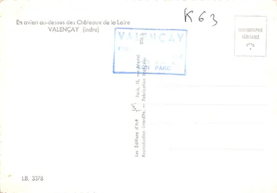 Castelo de Valençay — vista aérea — Éditions Valençay — Verso