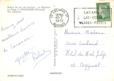 Lac de Lacanau — Luchtfoto van de strand — Gedrukt door CIMCOLOR — Achterkant