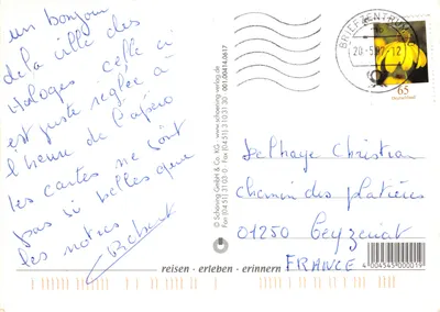 Zegar z dzwonkami — scena górską z postacią — wydawca Schöning GmbH & Co. KG — Rewers