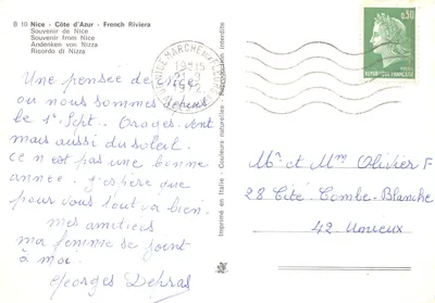 Nice — widok panoramiczny i ulica z palmami — Souvenir de Nice, wydawca B 10 — Rewers