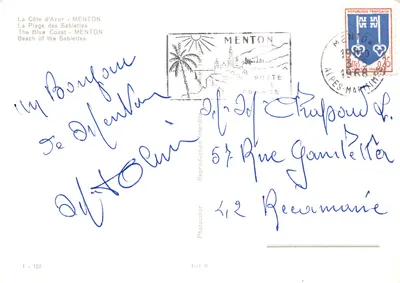 Menton — A Praia das Sablettes — Photocolor, n° 1-151 — Verso