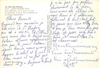 Saint-Tropez — ogólny widok z lotu ptaka portu, twierdzy i Punktu Saint-Pierre — wydawca Rella — Rewers