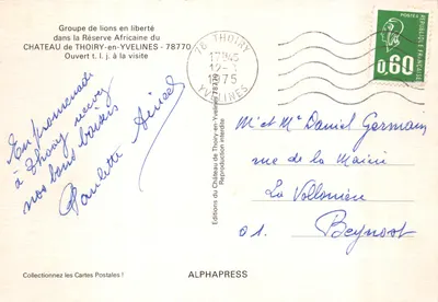 Grupo de leões em liberdade — na Reserva Africana do Castelo de Thoiry-en-Yvelines — edições ALPHAPRESS — Verso