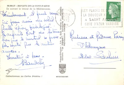 Odbicia Côte d'Azur — widok wybrzeża z sosnami i kwiatami — wydawca IRIS — Rewers