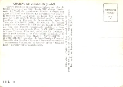 Zamek w Versailles — Studium zamku i jego ogrodów — Wydawca P.R.G. (Paryż) nr 14 — Rewers