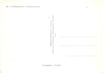 Super-Cannes - Obserwatorium — wieża z windą i wydawca IMPRIMÉ SUR LA CARTE : Editions Francesca - Cannes — Rewers