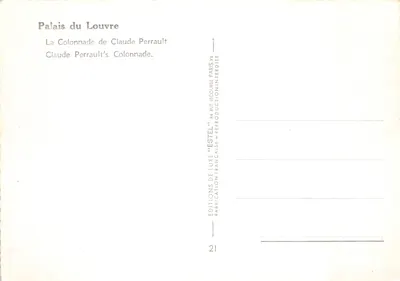 Palácio do Louvre — A Colunata de Claude Perrault — Editor Estel — Verso