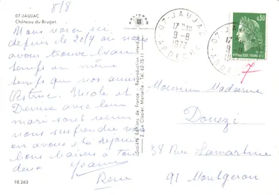 Castelo do Bruget — view do castelo de pedra com torres redondas — Éditions de France, n°18.263 — Verso