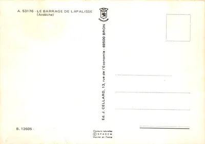 Przebarwiony widok zbiornika Lapalisse i jeziora, wydawca L'ORCOLOR BRON — Rewers