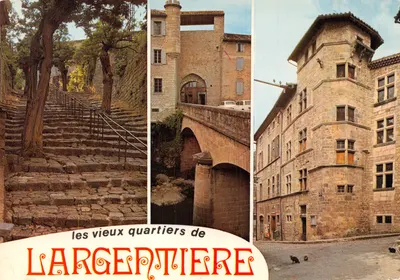Os velhos bairros de L'ARGENTIÈRE — escadas, ponte e torre medieval — editor J. CELLLARD
