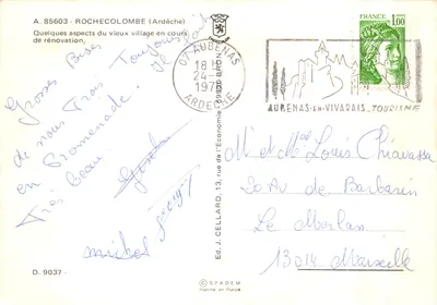 Rochecolombe — aldeia em processo de renovação — Ed. SPADÈM, n° D.9037 — Verso