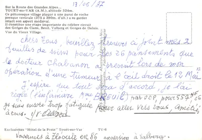 Touët-sur-Var — aldeia medieval erguida em falésia — Edições Azurcolore, TV-6 — Verso