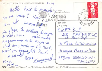 Côte d'Azur — vista panorámica de una bahía con isla — Les Editions Gilletta, n° 031 — Reverso