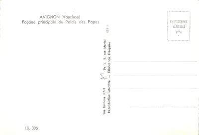 Avignon (Vaucluse) — Główne wejście do Pałacu Papieskiego — Wydawnictwo Sztuki, Paryż — Rewers