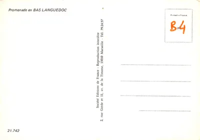 Het lagere Languedoc — nachtgezicht op de gebouwen van La Grande Motte met collage van locaties — Société Gorde, Éditions de France — Achterkant