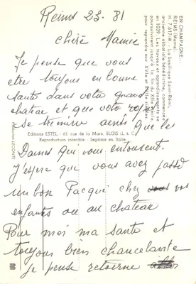 Abpia Saint-Rémi — fasada gotycka z rożnem i dwiema wieżami — Wydawca ESTEL — Rewers