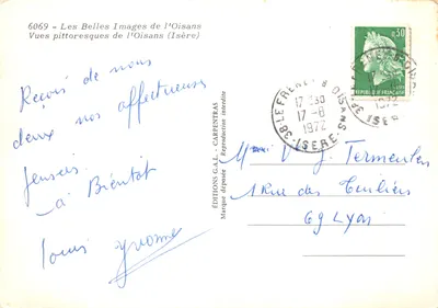 Widoki z Oisans — góry, woda, jezioro, krowy i wioski — Wydawnictwo G.A.L. Carpentras — Rewers
