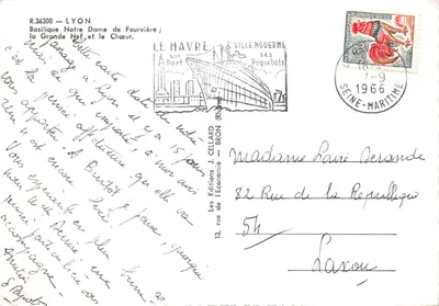 Lyon — Bazylika Notre-Dame de Fourvière ; Duża Nef i Chór — Éditions J. Cellard — Rewers