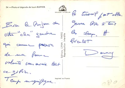 Caça guardada — Pombos suspensos em ganchos — Foto e legenda de Louis Buffier, n°54 — Verso
