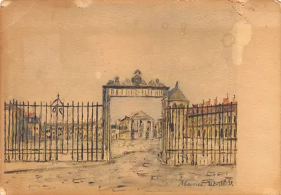 Castelo de Versalhes — vista da porta principal — reprodução de um quadro de Maurice Utrillo, editor Comité nacional para a salvaguarda do Castelo de Versalhes