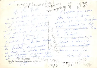 Efeito de Ondas no Rocher de la Vierge — Biarritz — Editor R.E.A.N. PHOTO, n°186 — Verso