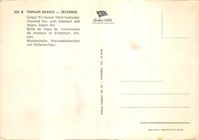 Caixa musical com elefante — Palácio Topkapı — Keskin Color — Verso