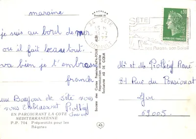 Praia de Sète — Regatas náuticas — Sociedade das Cartas Postais APA-POUX — Verso