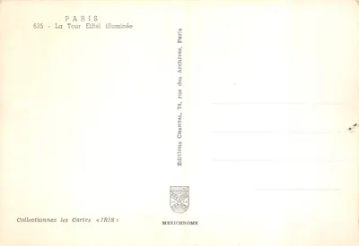 Paryż — Wieża Eiffla oświetlona — Wydawnictwo IRIS — Rewers