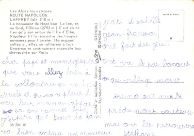 Monumento equestre de Napoleão — Laffrey (Alpes) — Éditions Grenobles — Verso