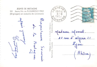 Jovem de Plouneour-Trez — em traje de cerimônia — Edições de Arte JOS, Le Dcaré, Châteaulin — Verso