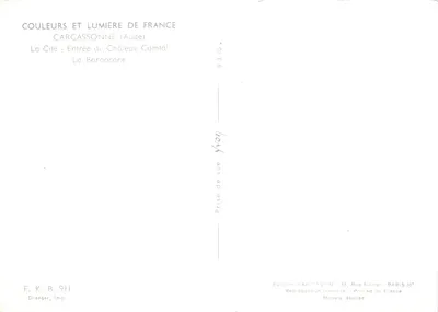 Carcassonne — Entrada do Castelo Comtal (La Barbacane) — Edições de Arte 'YVON', Paris — Verso