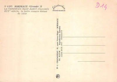 Bordeaux — Catedral de São André iluminada — Éditeur Elcée, n° 4589 — Verso