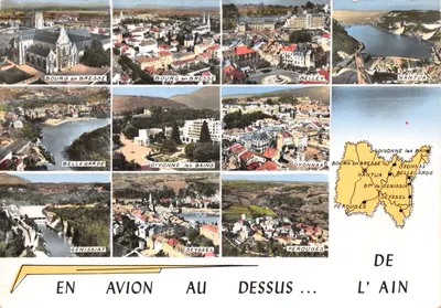 Vista aérea de Bourg-en-Bresse, Divonne-les-Bains, Belley, Nantua, Bellegarde, Oyonnax, Genissiat, Perouges — editor LAPIE