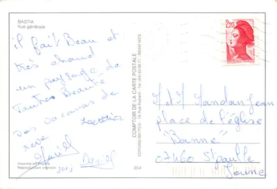 Bastia — Vista geral — Edições da Carta Postal, n°354 — Verso
