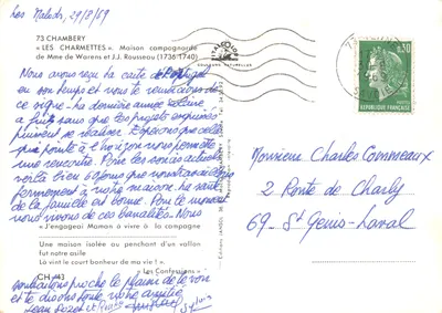 Les Charmettes — Casa campestre de Mme de Warens e J.J. Rousseau (1736-1740) — Edições Jansol, Chambéry — Verso