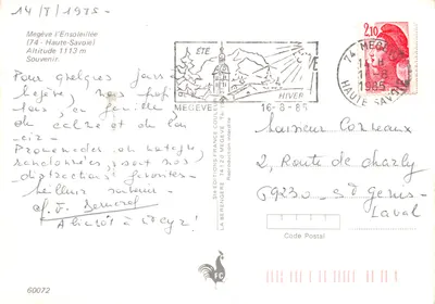 Megève — vista panorâmica e igreja — Edições La Berengère — Verso