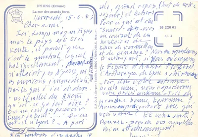 Nyons (Drôme) — A rua dos grandes fortes — Impressa na França, n° 26 220 61 — Verso