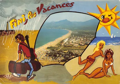 Fim das Férias — cena de praia com um músico e duas mulheres — Edições S. Audumares, n°2444