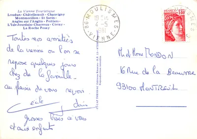 Vienne — Carta postal turística com mapa do Poitou — Editor La Vienne Touristique — Verso