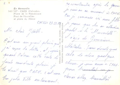 Caen — widok Placu Republiki i mostu Vaucelles — Wydawnictwo GREFF — Rewers