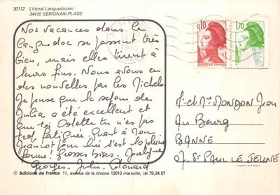 Serignan - Plage — vista da cidade, do percurso de trenó e da praia — editor Éditions de France — Verso