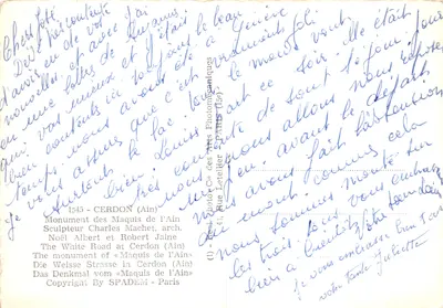 Monumento aos Mortos de Aragon — estátua feminina com inscrição 'Ou je meurs, la patrie renaît' — editor C.A.P. — Verso