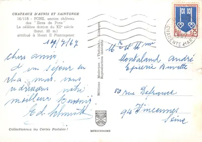 Castelo de Aunis e Saintonge — antigo castelo dos "Senhores de Pons" — Éditions Modernes, n° 16/118 — Verso