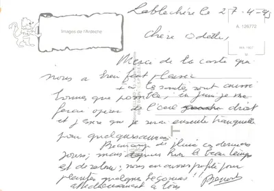 Pejzaż na plateau ardèchois — most kamieniany nad strumieniem — Images de l'Ardèche — Rewers