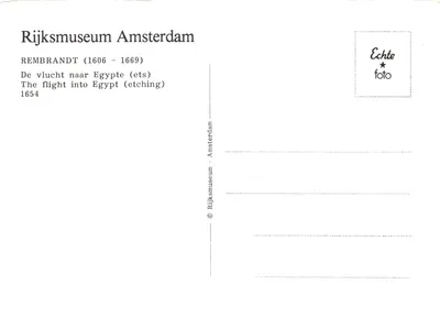 A fuga para o Egito — gravura baseada em Rembrandt — Rijksmuseum Amsterdam — Verso