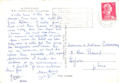 Saint-Paul-de-Vence — algemene uitzicht met religieus gebouw en uitzicht op zee — Les Editions Baux, nr. 87 — Achterkant