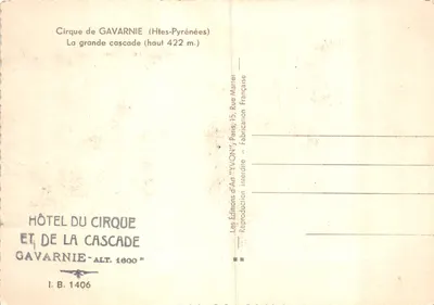 Cirque de Gavarnie — A grande cascata (altura 422 m.) — Edições de Arte 'YVON', Paris — Verso