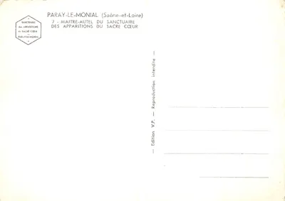 Paray-le-Monial — Maître-autel do santuário das aparições do Sagrado Coração — Edição V.P. — Verso