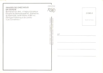En SAVOIE — paisaje alpino, niños en traje típico, edelweiss y marmota — ÉDITIONS EDY-CHAMBERY-FRANCE — Reverso